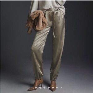 Maeve Anthropologie Stylish champagne Satin Joggers sz 12 NWT